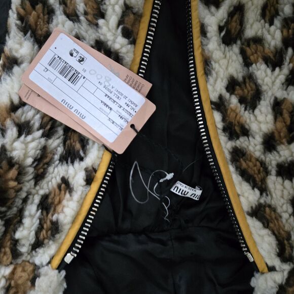 Miu Miu Leopard Teddy Brown Bomber Jacket Hooded Coat size 42 6 S NEW - Picture 9 of 15